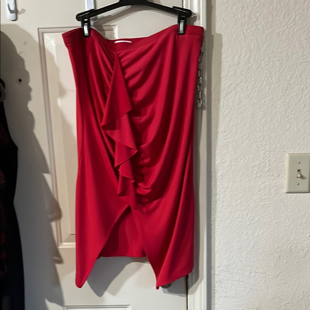 Leith Red Asymmetrical Wrap Skirt Knee-Length